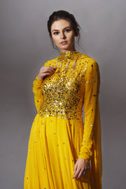 Mango Yellow Anarkali with Gold Embroidery