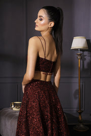 Deep Wine Sequins Embroidered Lehenga