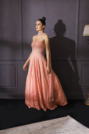 Peach Ombre Gown Embroidered With Cutdana, Sequins & Resham