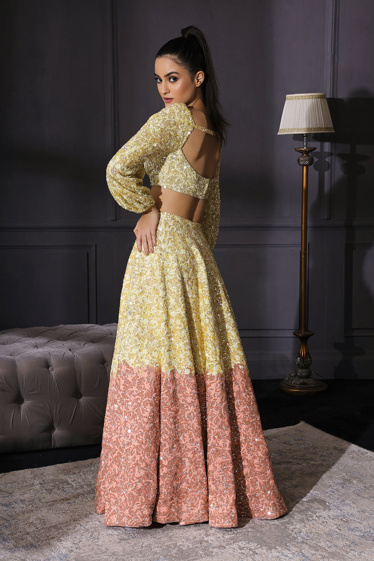 Yellow & Peach Ombre Lehenga Set