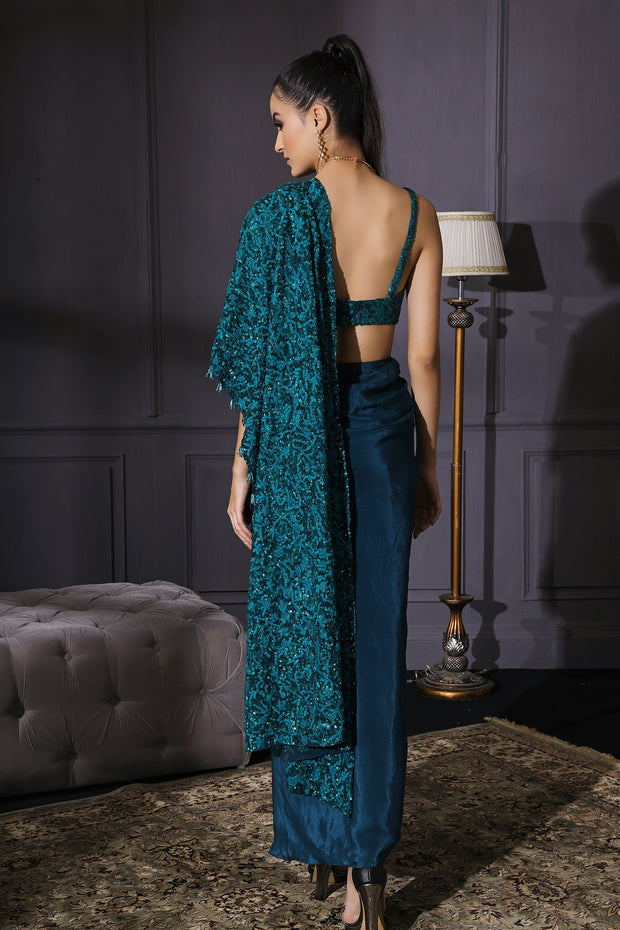 Teal Blue Drape Saree