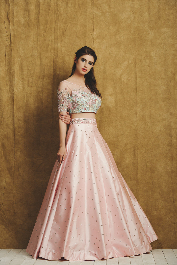 Pink and Aqua green Lehenga set