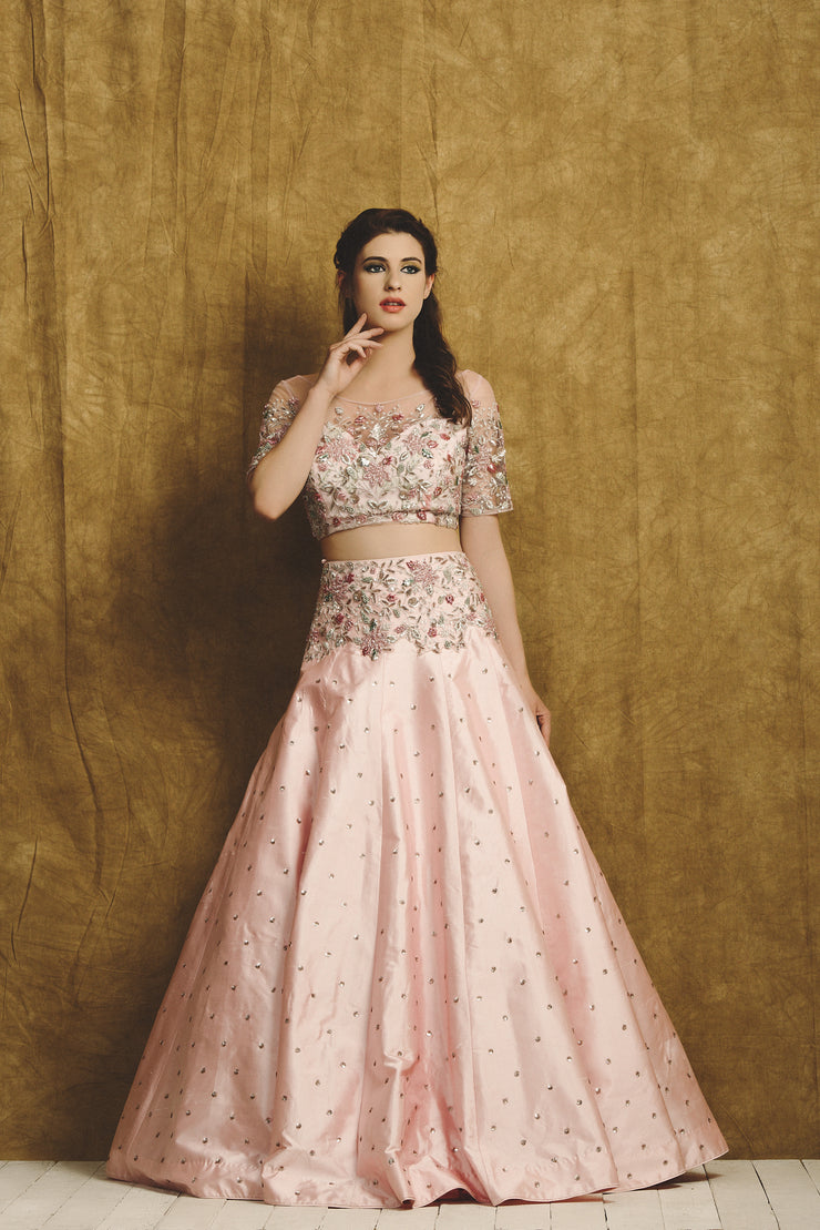 Pink lehenga with Pink Printed Blouse