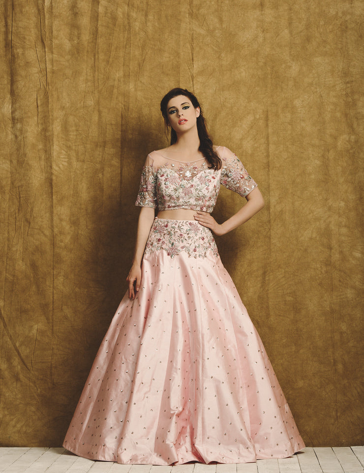 Pink lehenga with Pink Printed Blouse