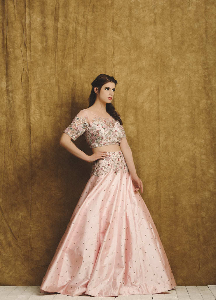 Pink lehenga with Pink Printed Blouse