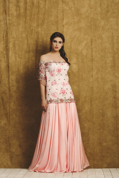 Pink Embroidered Kurta and Sharara Set
