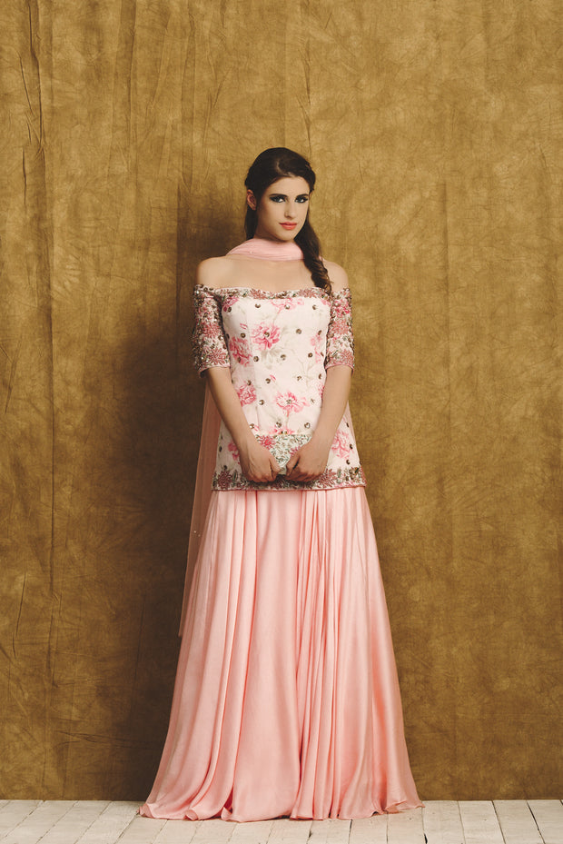 Pink Embroidered Kurta and Sharara Set