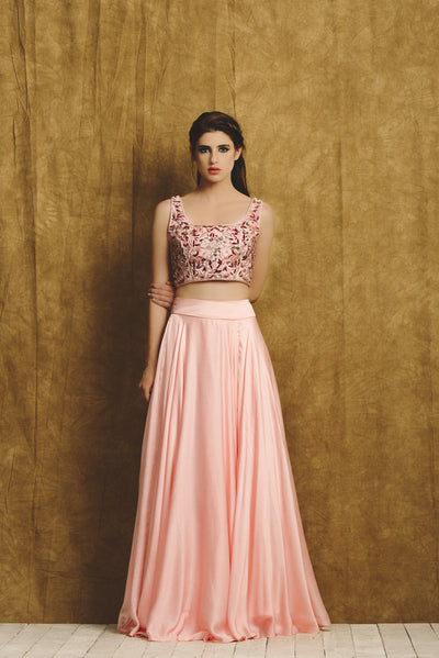 Pink and Maroon Floral Embroidered Sharara Set with Long Jacket