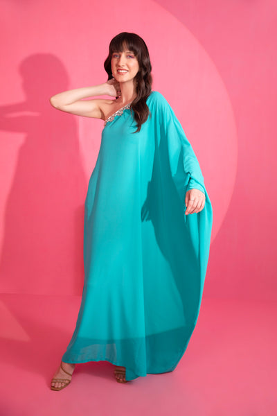 Turquoise Green Embroidered Kaftan