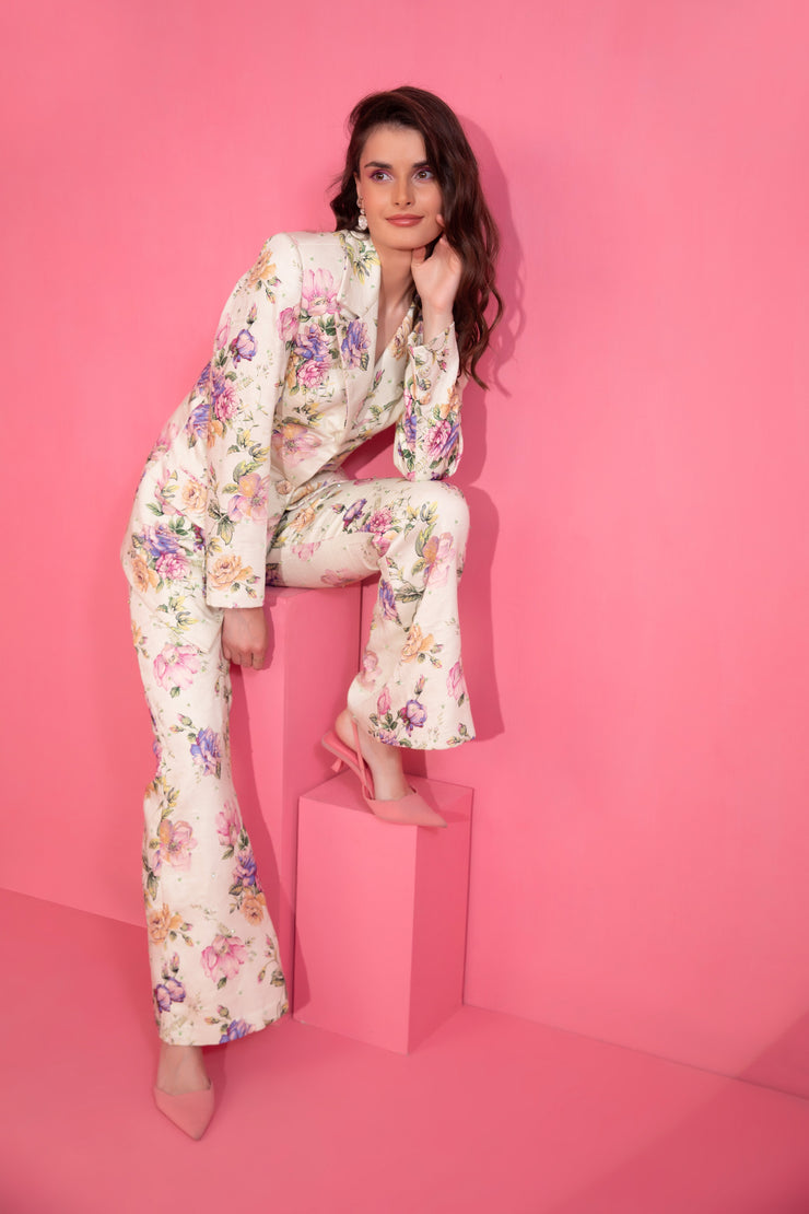 Printed Blazer & Flair Pants Set
