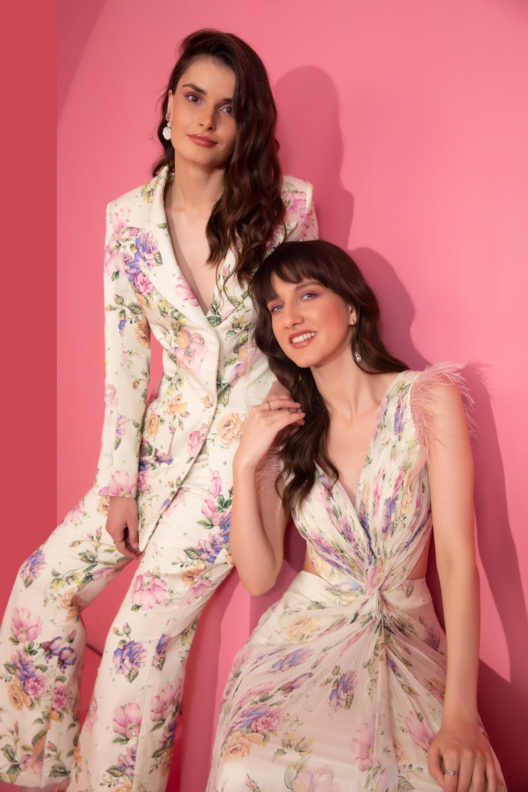 Printed Blazer & Flair Pants Set