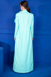 Aqua Blue Ruffled Top, Culottes & Blazer Set