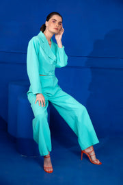Turquoise Blue Blazer & Trouser Set