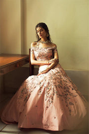 Pink Silk Zardozi Embroidered Pink Lehenga Set