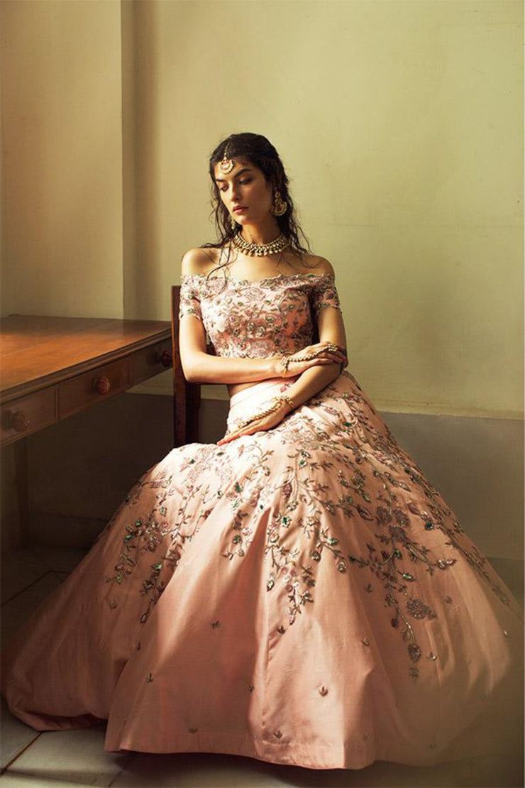 Pink Silk Zardozi Embroidered Pink Lehenga Set