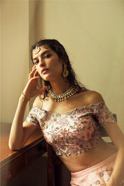 Pink Silk Zardozi Embroidered Pink Lehenga Set