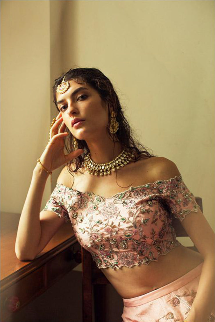 Pink Silk Zardozi Embroidered Pink Lehenga Set