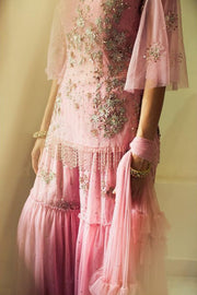 Pink Embellished Kurta with Sharara Pants Set