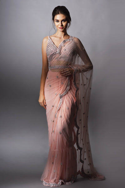 Pink Cutdana Embroidered Saree