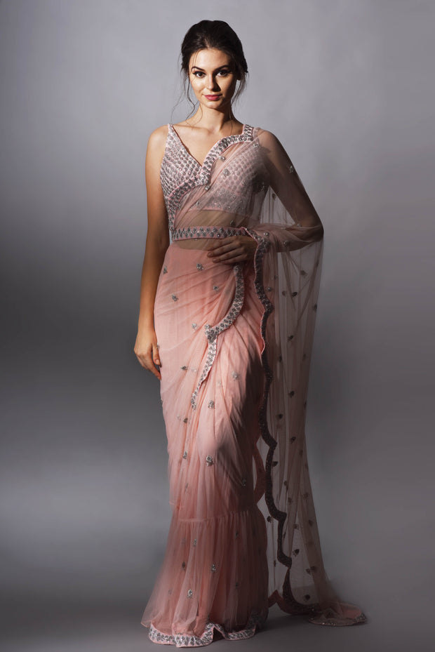 Pink Cutdana Embroidered Saree