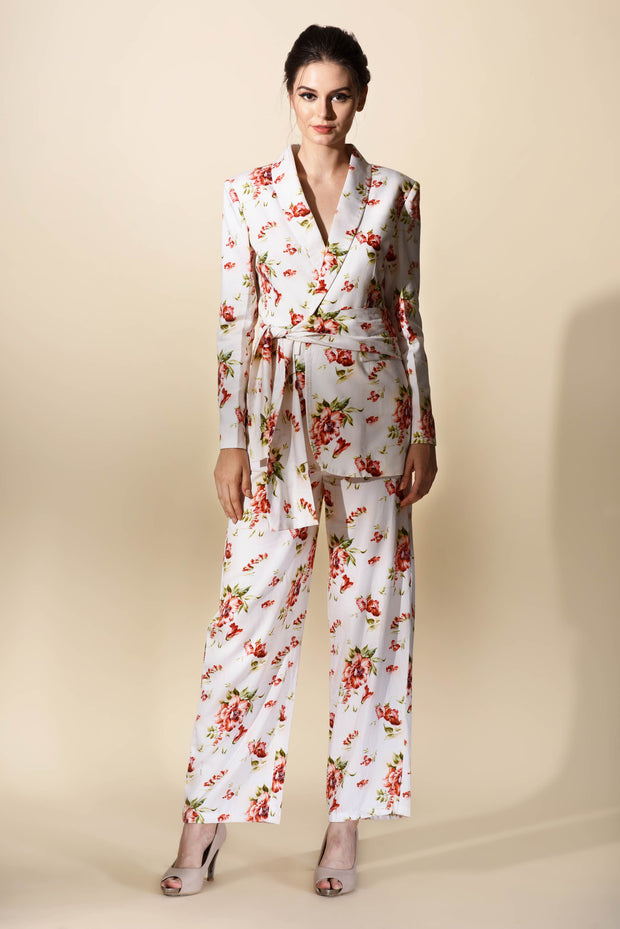 Ivory Floral Blazer & Pant Set