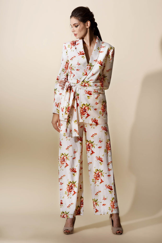 Ivory Floral Blazer & Pant Set