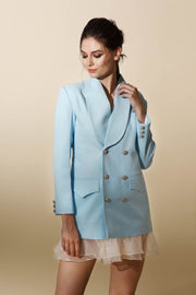 Ice Blue Blazer Dress with Ruffle