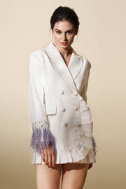 Ivory Blazer Dress with Feathers