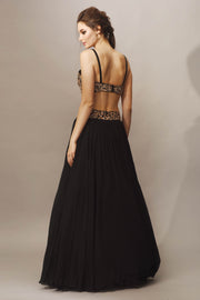 Black Cutdana Embroidered Top with Skirt & Ruffle Cape