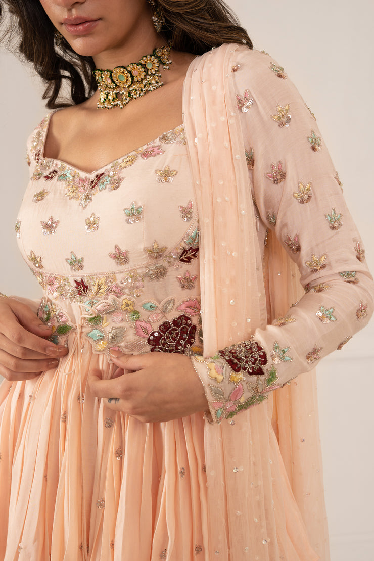 Tea Pink Peplum, Gharara Set With Belt & Dupatta