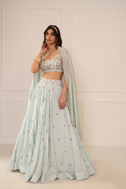 Ice Blue Lehenga Set With Dupatta