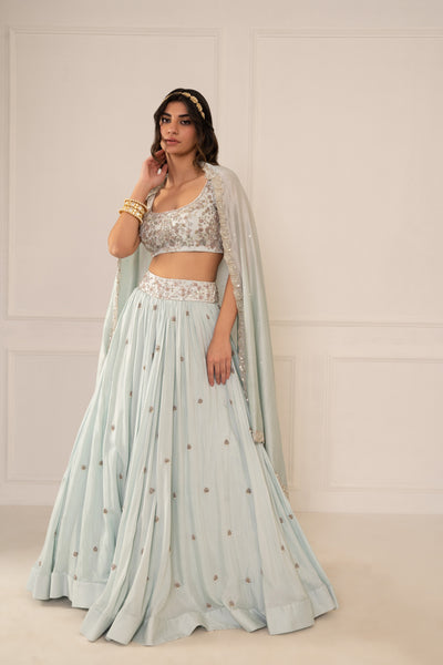 Ice Blue Lehenga Set With Dupatta