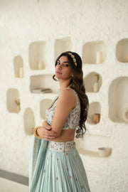 Ice Blue Lehenga Set With Dupatta