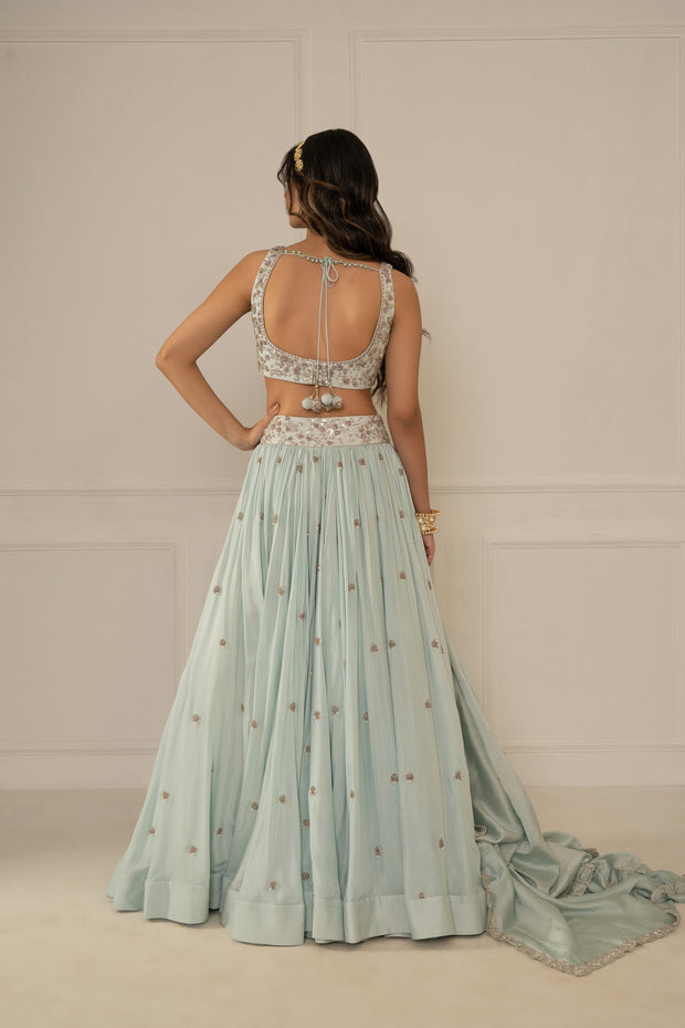 Ice Blue Lehenga Set With Dupatta