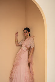 Pirouette Pink Ruffle Saree With Blouse & Belt-Bag