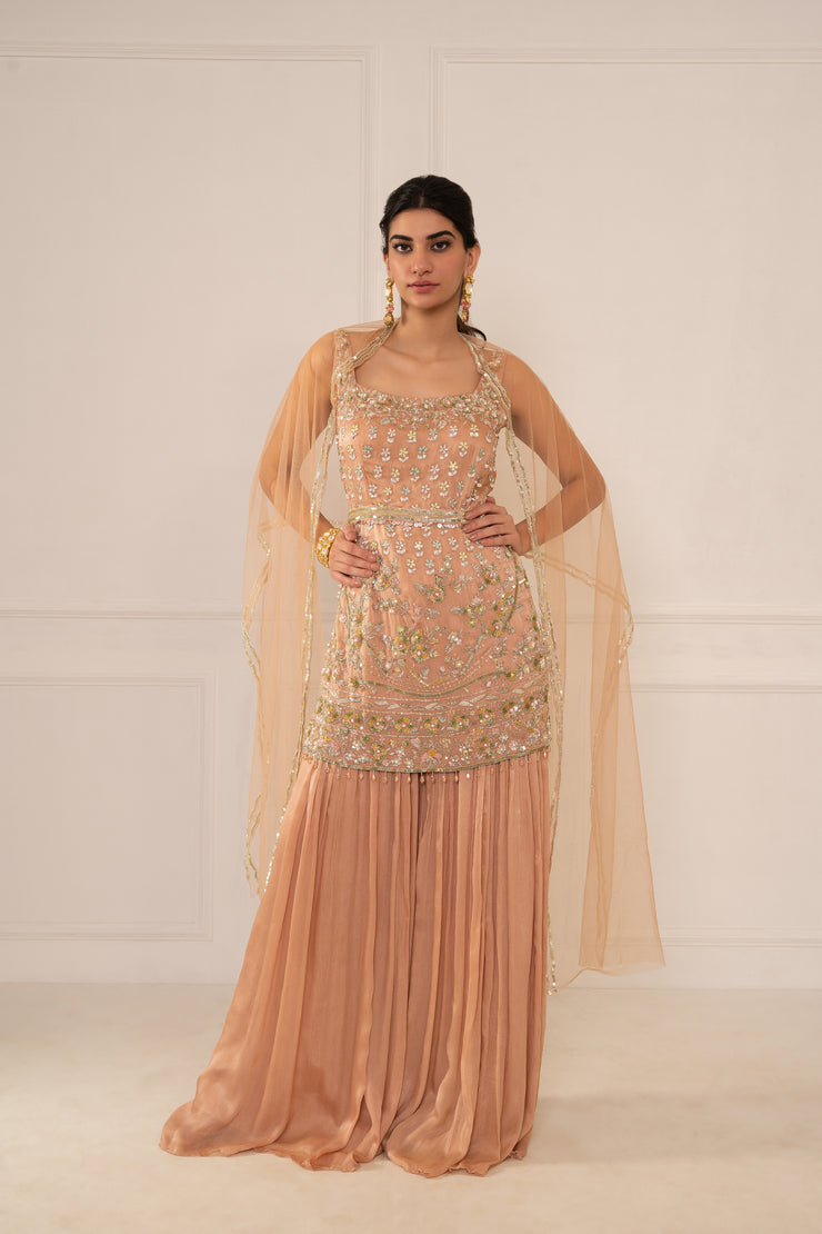 Nude Peach Kurti & Sharara Set
