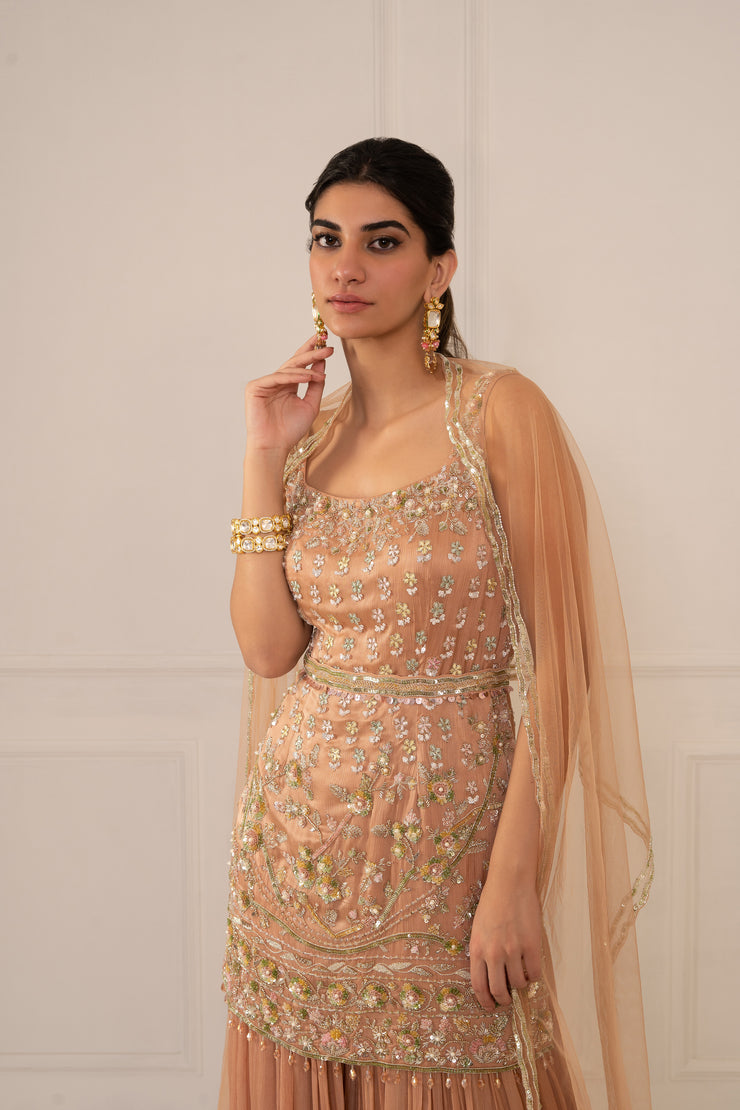 Nude Peach Kurti & Sharara Set