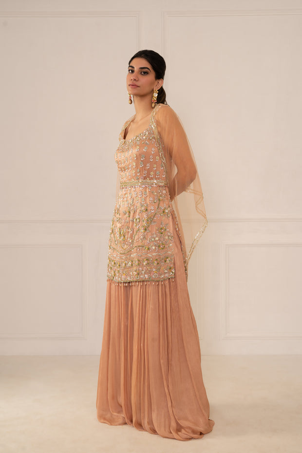 Nude Peach Kurti & Sharara Set