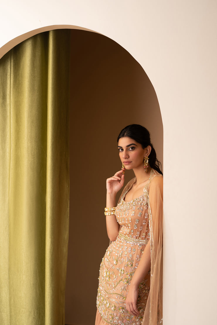 Nude Peach Kurti & Sharara Set