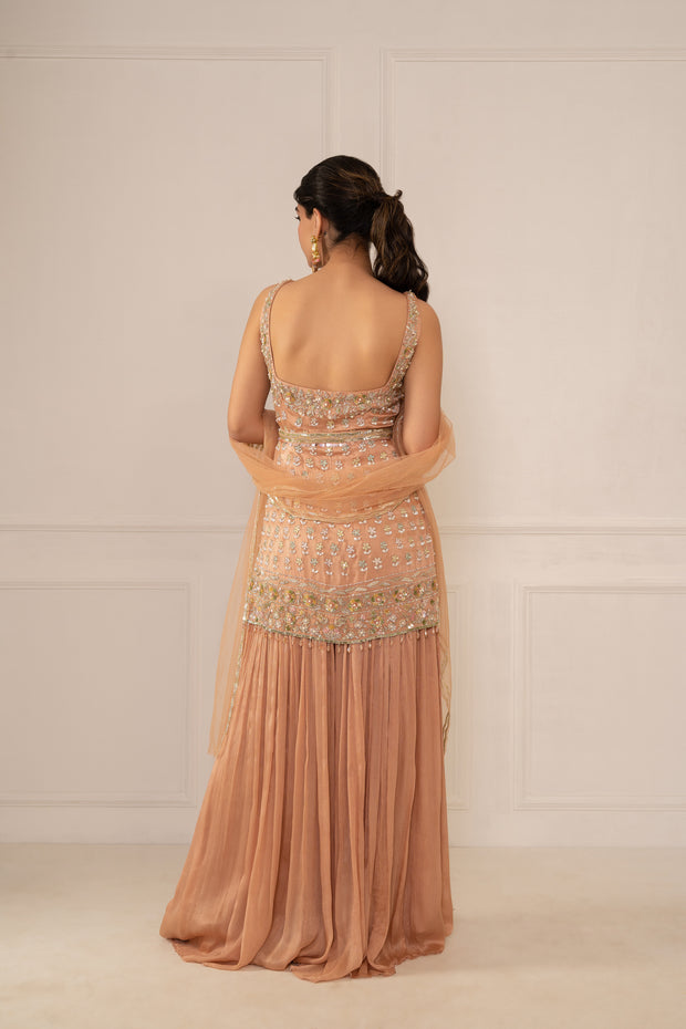 Nude Peach Kurti & Sharara Set