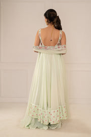 Mint Green Anarkali Set With Palazzo & Capestyle Dupatta
