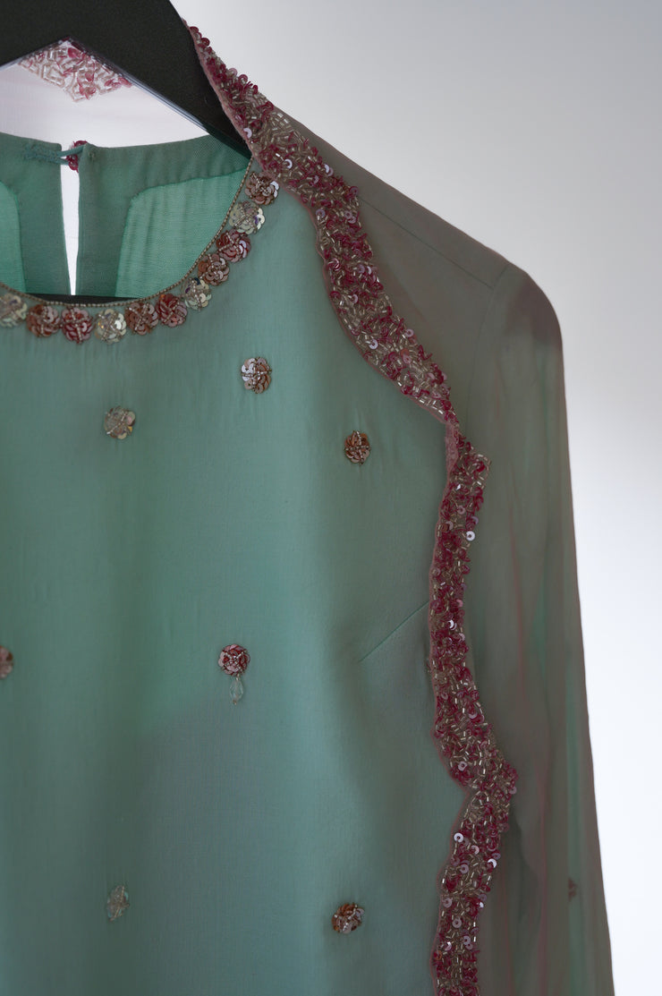 Skyblue Straightsuit Set With Palazzo & Dupatta