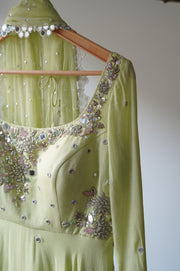 Lime Green Anarkali With Palazzo & Dupatta