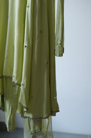 Lime Green Anarkali With Palazzo & Dupatta