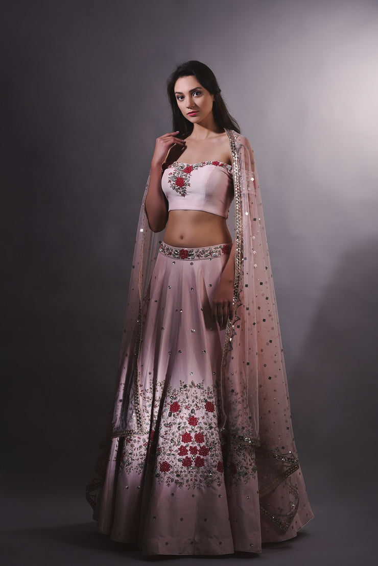 Pink Cutdana Embroidered Lehnga Set