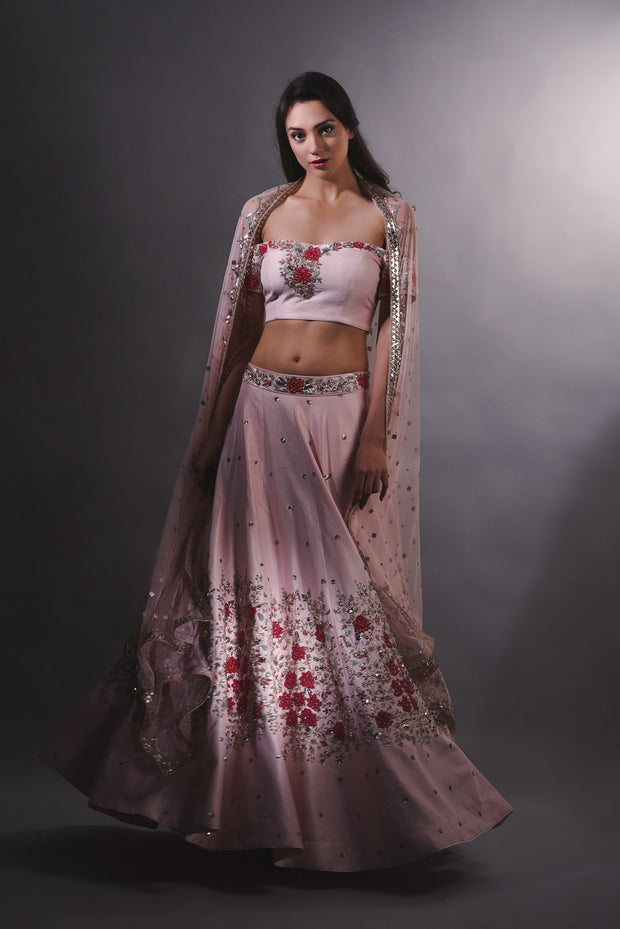 Pink Cutdana Embroidered Lehnga Set