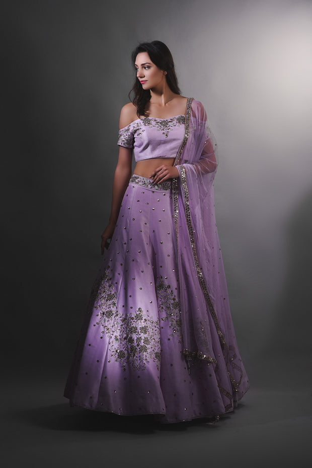 Lavender Cutdana Embroidered Lehnga Set