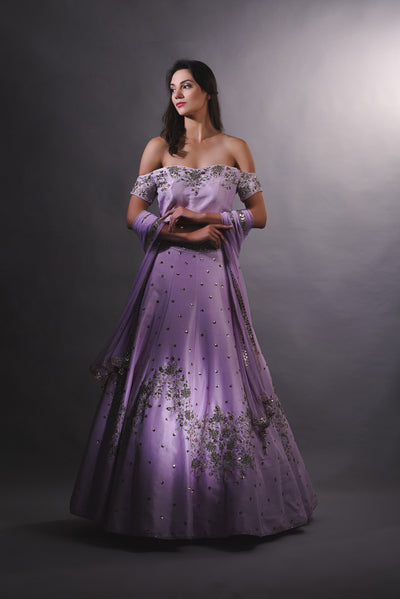 Lavender Cutdana Embroidered Lehnga Set