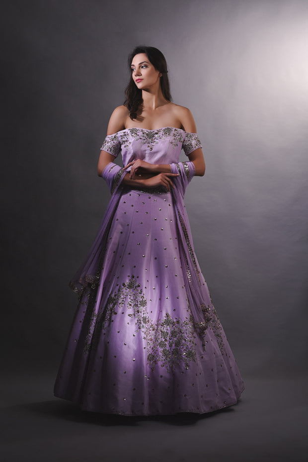 Lavender Cutdana Embroidered Lehnga Set