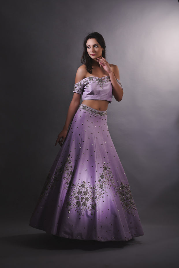 Lavender Cutdana Embroidered Lehnga Set
